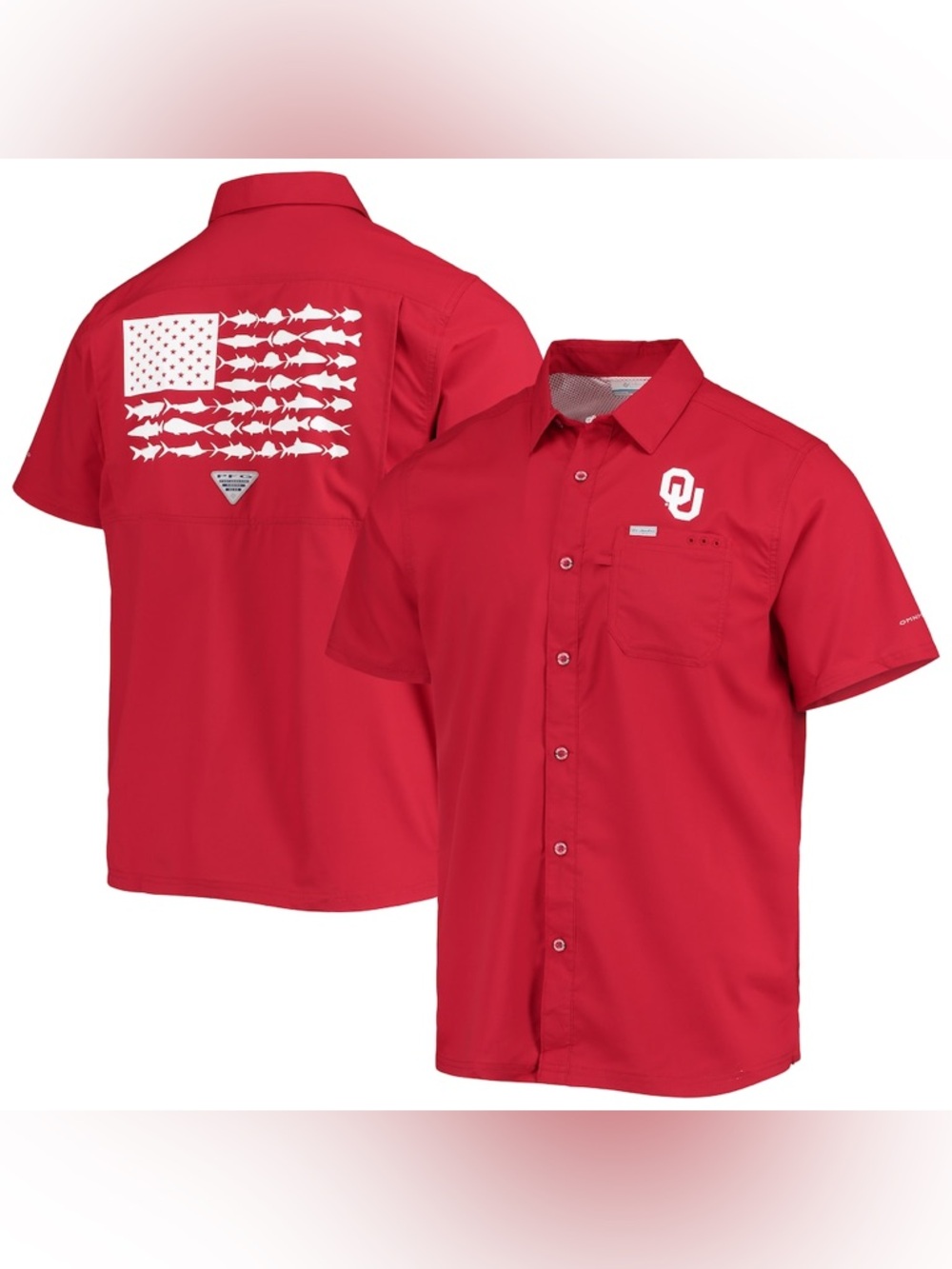 Men's Columbia PFG Crimson Oklahoma Sooners Slack Tide Camp Button-Up Shirt